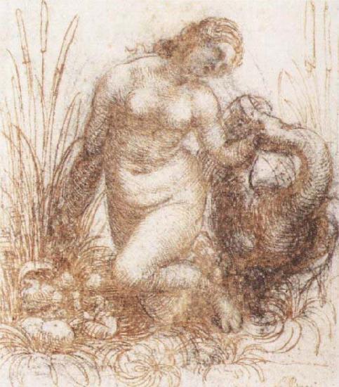 Leonardo  Da Vinci Study for a kneeling Leda